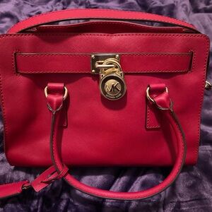 Michael Kors Hamilton Cherry Red Saffiano Leather Satchel